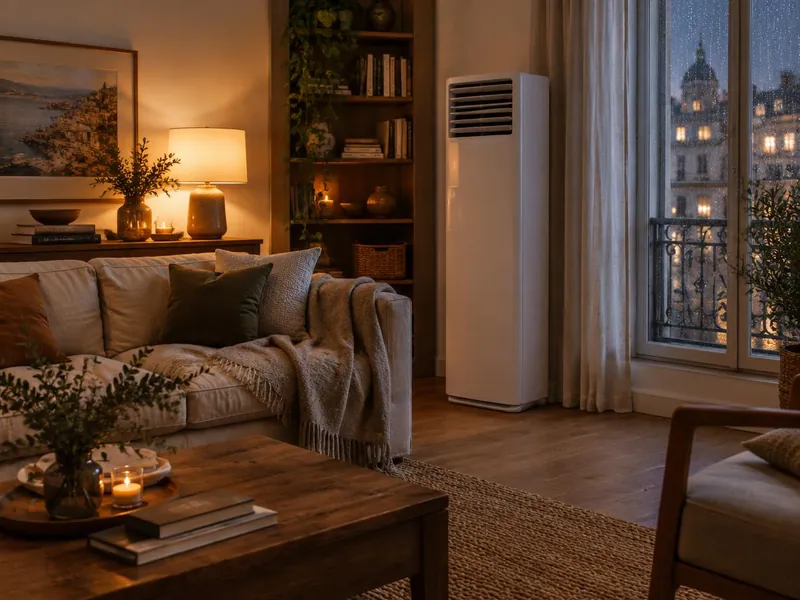 Salon chaleureux en hiver à Nice avec un PortaSplit