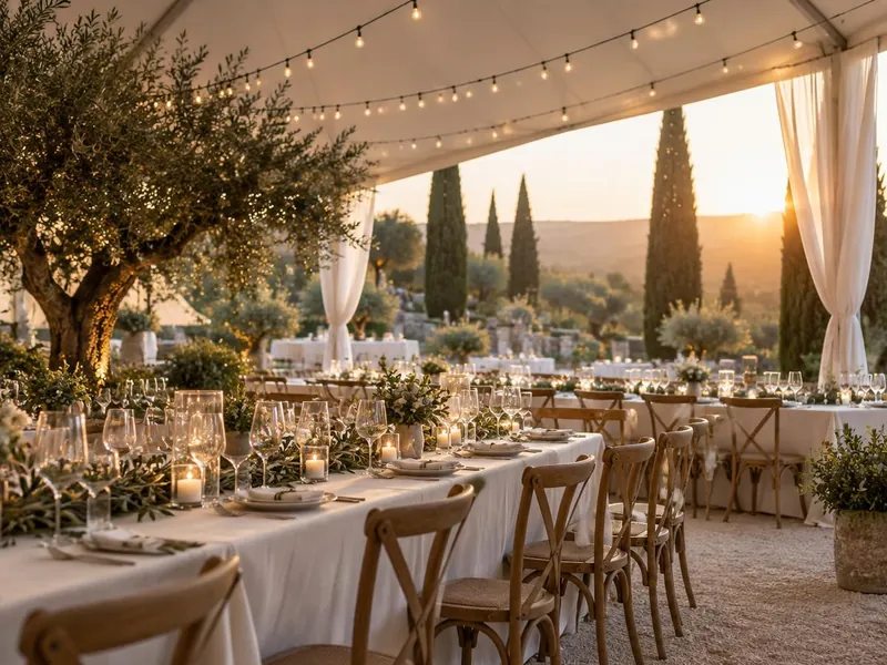 Réception de mariage sous un chapiteau blanc en été