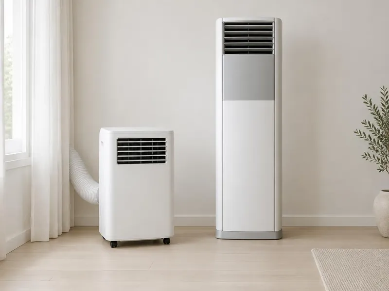 Climatiseur mobile et PortaSplit côte à côte