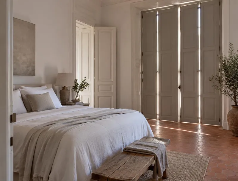 Chambre aux volets fermés pendant la canicule à Nice